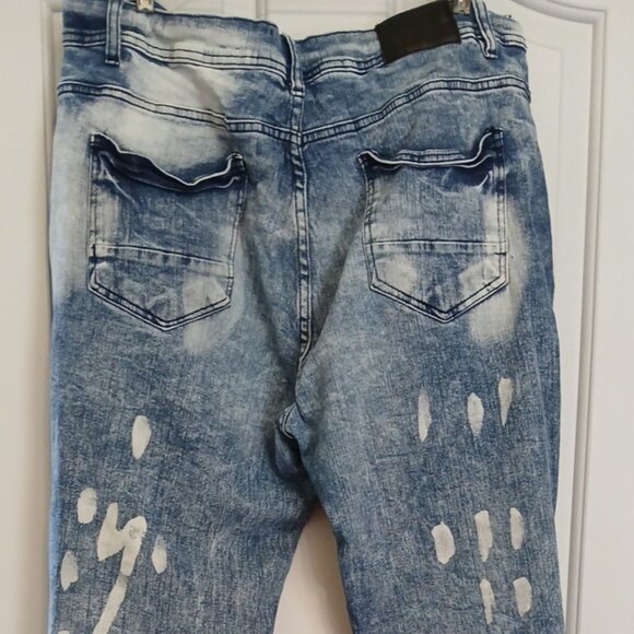 Encrypted Men's Distressed Sequin Y2K Streetwear Denim Jeans 42x34 1980 Vintage - Picture 7 of 14